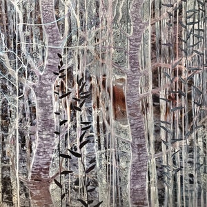 Bosque de plata Pintura original gran óleo sobre lienzo abedul álamo arte contemporáneo árbol naturaleza paisaje plata decoración del hogar acento pared de arte