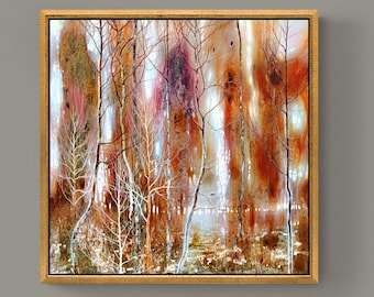 Luz de otoño Pintura original óleo sobre lienzo estirado luz del bosque bellas artes arte árbol árboles paisaje realismo mágico álamo abedul naranja