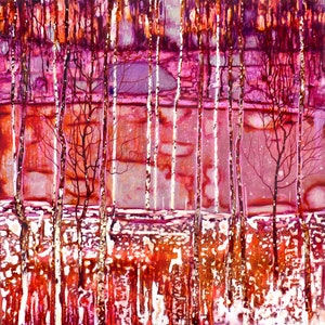 Lago del bosque Pintura al óleo original sobre lienzo obras de arte paisaje contemporáneo álamo abedul naturaleza arte acento pared decoración rosa entrada color del hogar