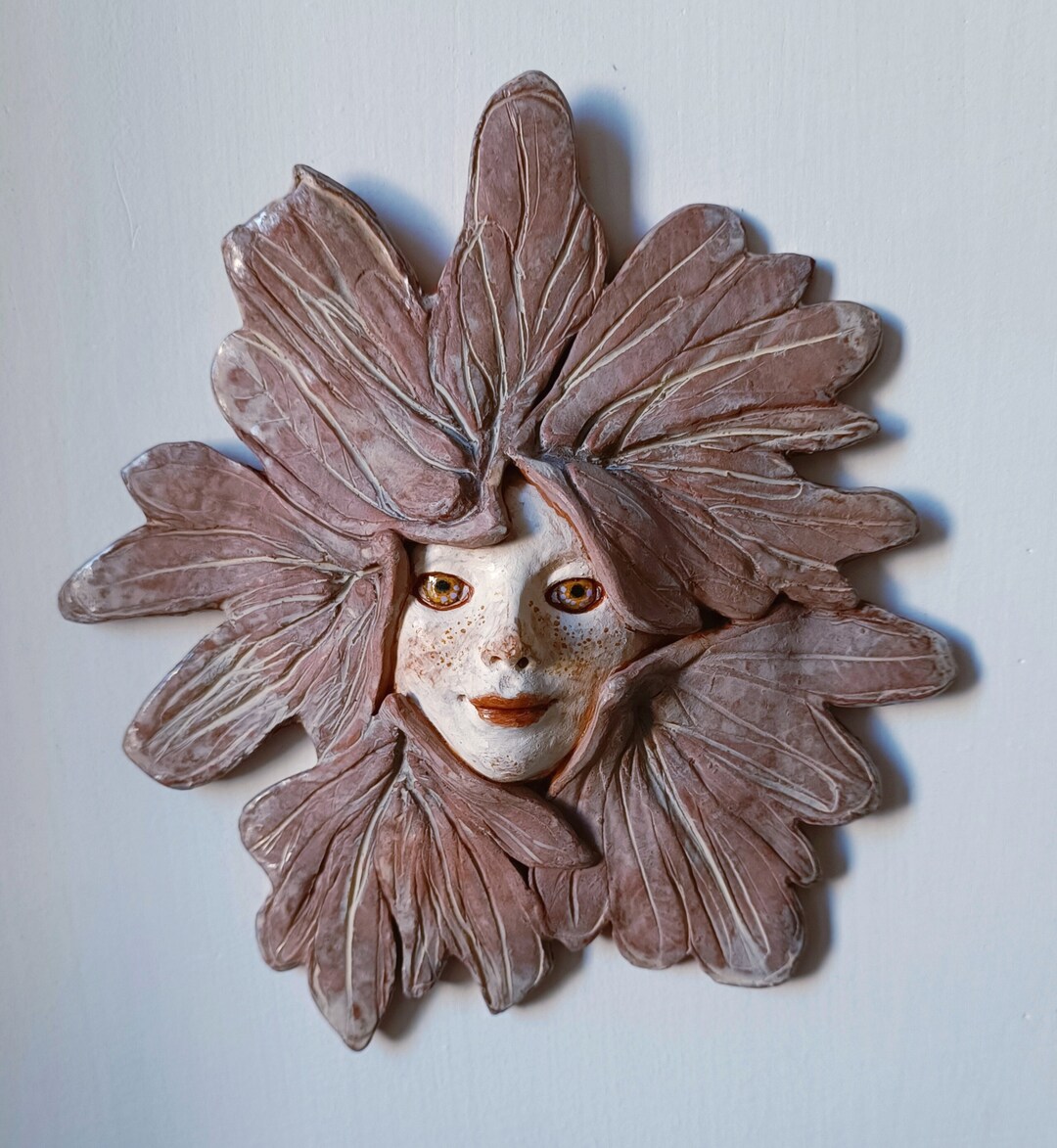 Original Handmade Ceramic White Red Clay Mask Portrait Face