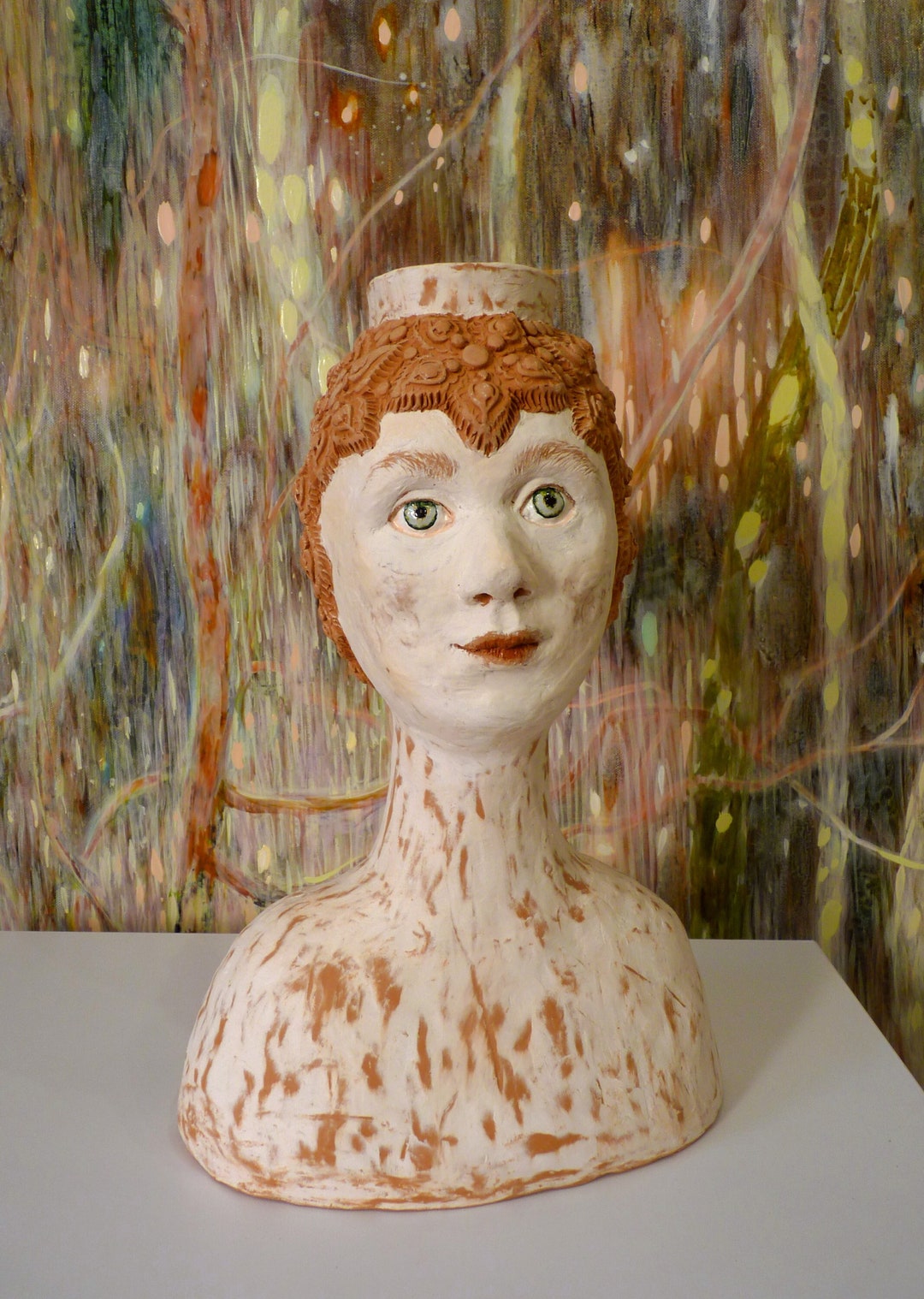 Original Handmade Ceramic Candle Holder White Red Sculpture Etsy