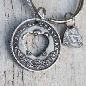 Croatia Coin Heart Keychain - Croatian Jewelry - Croatian Souvenir - Coin Jewelry - Republica Hrvatska - Croatian Gift