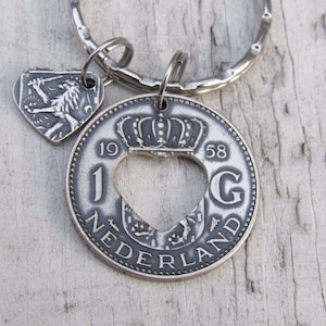 Porte-clés coeur en argent des Pays-Bas - Bijoux néerlandais - Souvenir néerlandais - Bijoux pour pièce de monnaie - Pays-Bas - Cadeau Pays-Bas