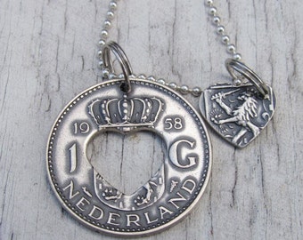 Netherland Silver Coin Heart Necklace - Nederland Jewelry - Dutch Souvenir - Coin Jewelry - Netherland - Netherlands Gift - Silver Necklace