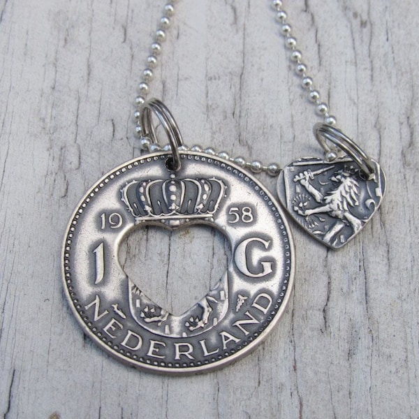 Netherland Silver Coin Heart Necklace - Nederland Jewelry - Dutch Souvenir - Coin Jewelry - Netherland - Netherlands Gift - Silver Necklace