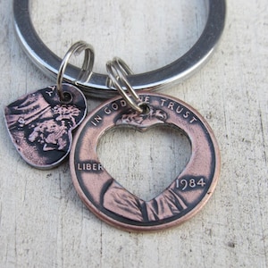 40th Birthday 1984 Heart Lucky Penny  Keychain 61th Anniversary 40th Birthday Gift Gift made from a 1984 U.S One cent  Coin Jewelry