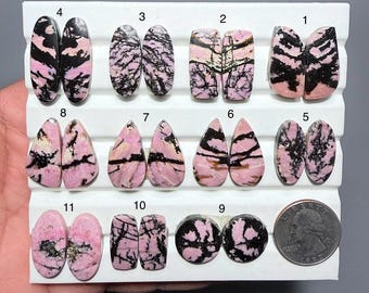 Beautiful Rhodonite pair Cabochon, Rhodonite Earing, Rhodonite Gemstone, Pink Rhodonite,Rhodonite Cabochon pair for making jewelry