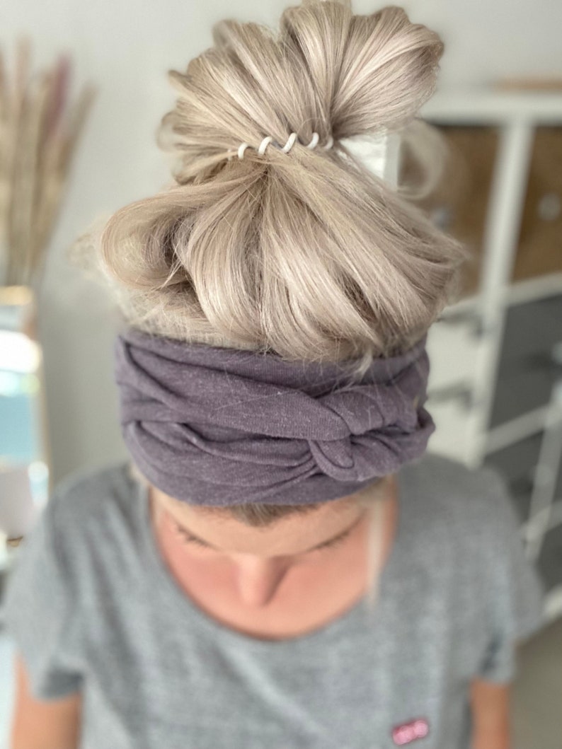 Hair band to tie yourself in light grey/lilac made of cotton organic with hemp is slightly elastic in a soft slub look image 1