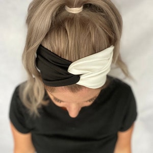 Nouélina knot hairband black and white, three styles in one, soft and shiny, can be worn with a knot or in a turban look image 1