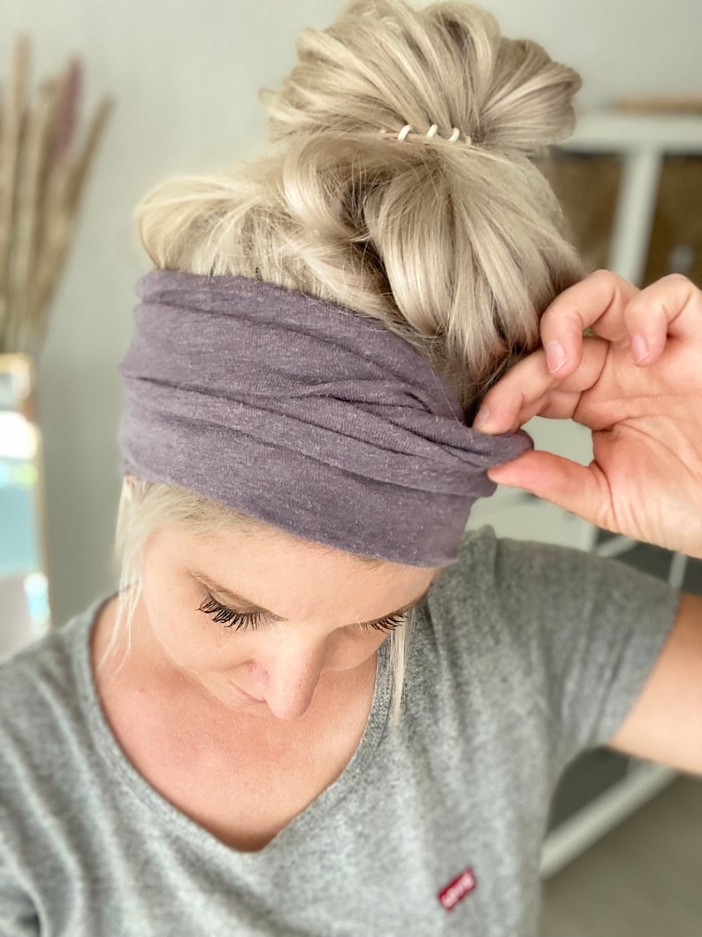 Hair band to tie yourself in light grey/lilac made of cotton organic with hemp is slightly elastic in a soft slub look image 4