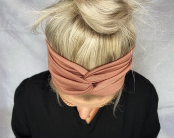 Nouélina Knotenhaarband in altrosa, mit Knoten oder im Turbanlook tragbar ist elastisch und weich