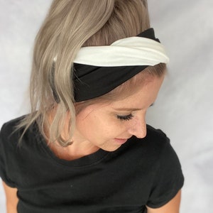 Nouélina knot hairband black and white, three styles in one, soft and shiny, can be worn with a knot or in a turban look image 8