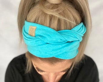 Hairband to tie yourself in turquoise made of cotton (organic) with hemp is slightly elastic in a soft slub look