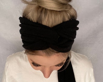 Haarband zum binden in schwarz aus Leinen und Lyocell extra lang in drei Breiten verschiedene Bindemöglichkeiten