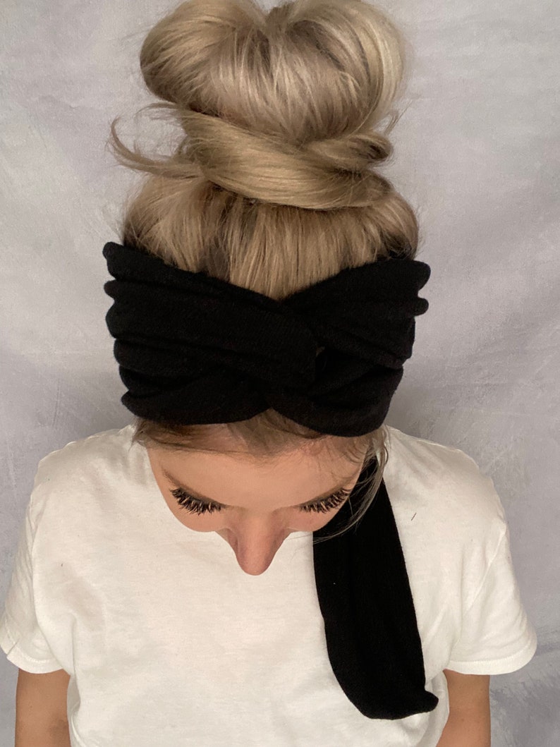 Hair band to tie in black made of linen and lyocell extra long in three widths different tying options image 1