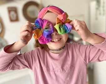 Bandeau, headband ou chouchou pour enfant en coton bio, aquarelle, coloré, fin et portable large ou étroit