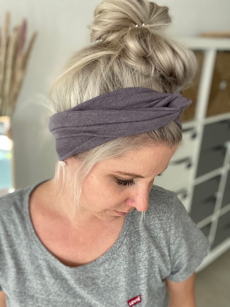 Hair band to tie yourself in light grey/lilac made of cotton organic with hemp is slightly elastic in a soft slub look image 9