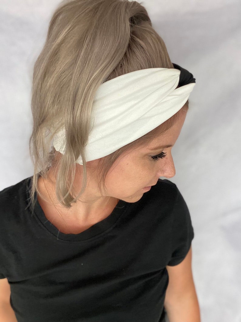 Nouélina knot hairband black and white, three styles in one, soft and shiny, can be worn with a knot or in a turban look image 10