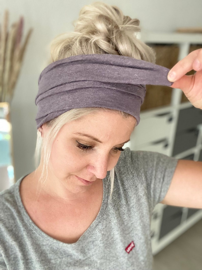 Hair band to tie yourself in light grey/lilac made of cotton organic with hemp is slightly elastic in a soft slub look image 3