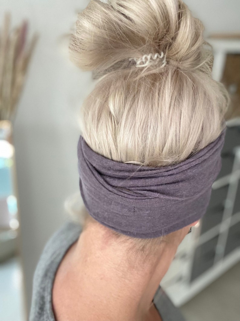 Elastique à cheveux à nouer en gris clair/lilas en coton biologique avec chanvre légèrement élastique au look flammé doux image 6