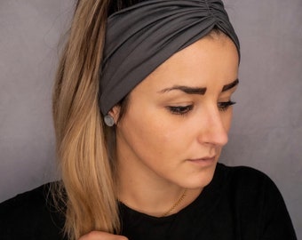 Turban Haarband  in dunkelgrau anthrazit ist dünn anschmiegsam breit und schmal tragbar verdeckt Haarausfall