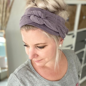 Elastique à cheveux à nouer en gris clair/lilas en coton biologique avec chanvre légèrement élastique au look flammé doux image 7