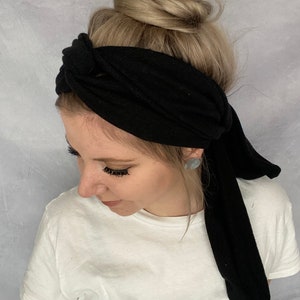 Hair band to tie in black made of linen and lyocell extra long in three widths different tying options image 8