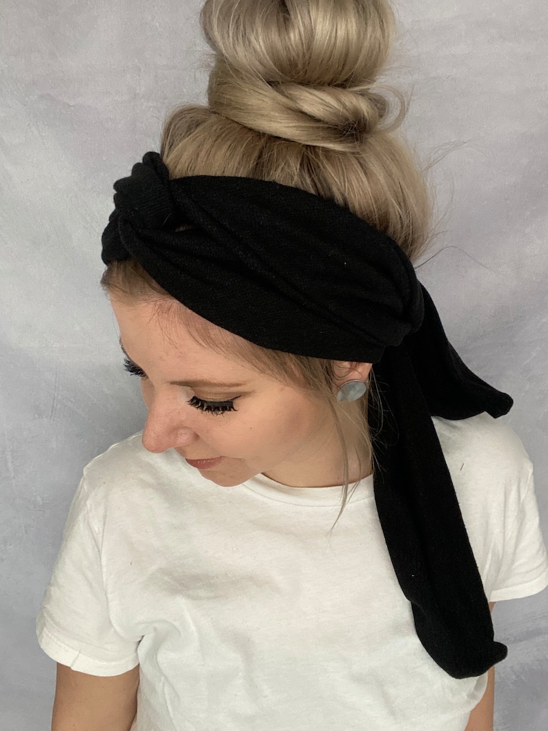 Hair band to tie in black made of linen and lyocell extra long in three widths different tying options image 8