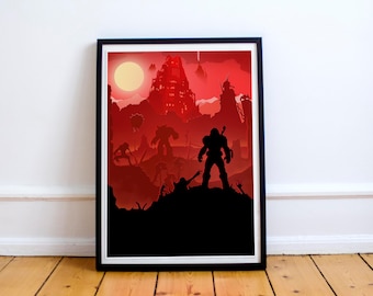 The Eternal Doom, gaming art, minimalist, Video game poster, video game print, computer game art, gamer gift, limited edition