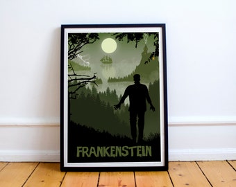 Frankenstein Film art - full page, Hammer Horror, Horror Film Poster, minimalist, film print, horror art, film art, Halloween art