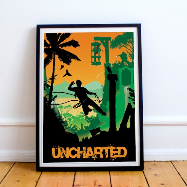 Uncharted Game Art - Full Page, Gamer Art, minimalistisch, Poster, Wohndeko, Gaming Print, Wandkunst, Videospielkunst, Computerspielkunst