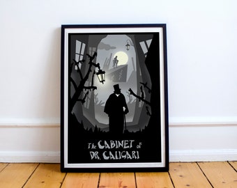 The Cabinet of Dr Caligari Art, Full Page, horror print, horror film poster, silent film art, minimalist, horror movie art, Halloween art
