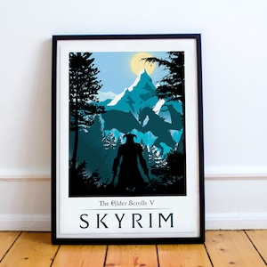 Skyrim poster,  minimalist, posters, gaming print, wall art, video game art, computer game art, Elder scrolls