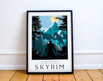 Skyrim poster,  minimalist, posters, gaming print, wall art, video game art, computer game art, Elder scrolls