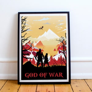 God of War Game Art - Full Page Red, minimalist, gaming print, wall art, video game art, computer game art, Kratos poster