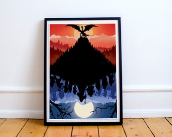 An Epic Adventure - travel poster, fantasy art, movie art, home decor, dragon art, middle earth travel poster, adventure art, journey