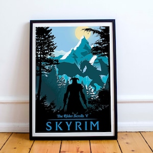 Skyrim poster,  minimalist, posters, gaming print, gaming poster, video game art, computer game art, Elder scrolls