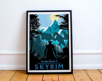 Skyrim poster,  minimalist, posters, gaming print, gaming poster, video game art, computer game art, Elder scrolls