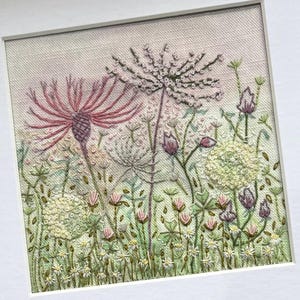 Allium & Seed Head Hand Embroidery Kit: Includes Pre-Printed Colour Linen Panel, Embroidery threads, Instructions