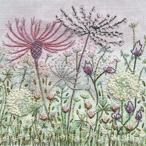 Allium & Seed Head pre printed Fabric Panel: Colour Pre-Printed Linen with Stitch Guide