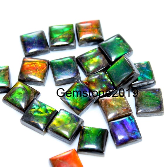 Natural Rare Ammolite Square Cabochon 6 mm To 10 mm Calibrated Loose Gemstone Natural Rare Ammolite Square Cabochon 6 mm To 10 mm Calibrated Loose Gemstone