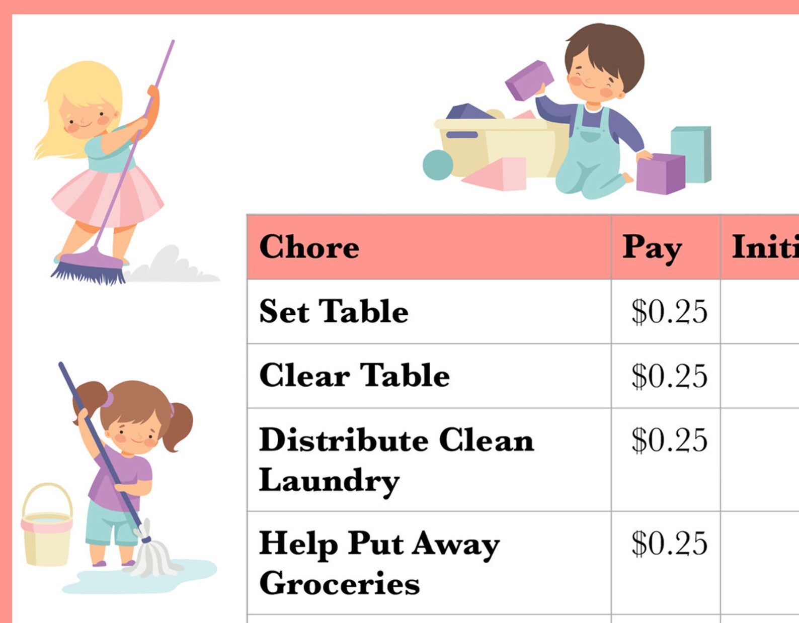 Paid Chore Chart for kids Printable Paid chores Chore Etsy Nederland