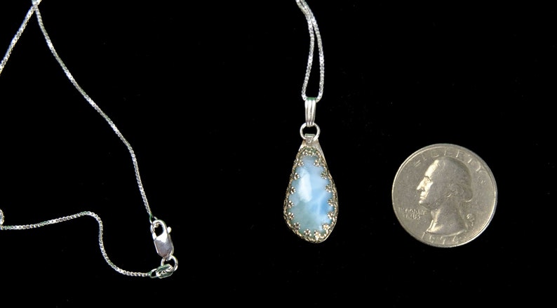 Feminine Larimar teardrop pendant