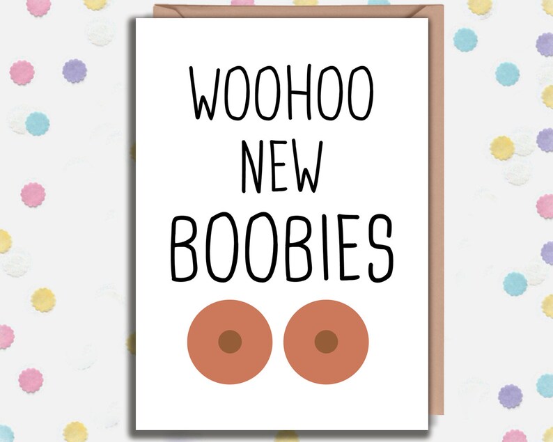 Surgery Card New Boobs WooHoo New Boobies Breast Reduction Breast Enlargement Funny Boob Job Card Breast Implants Get Well Soon A6