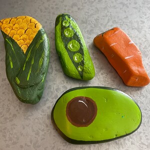 Vegitable Food Painted Rocks Outdoor Play/Mud Kitchen