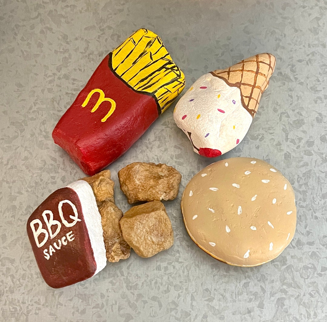 Play Food Rocks Fast Food Painted Rocks Outdoor Play/mud Kitchen - Etsy