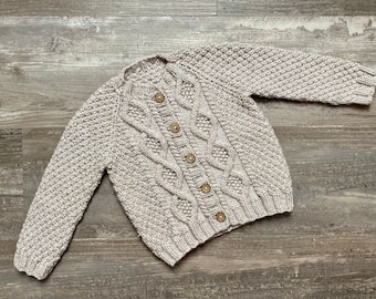 Aran cardigan, hand knit sweater for baby, Irish sweater, Irish baby cardigan