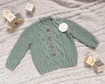 Cárdigan Aran, suéter tejido a mano para bebé, suéter irlandés, cárdigan bebé irlandés