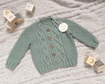 Aran-Cardigan, handgestrickter Pullover für Baby, irischer Pullover, irischer Baby-Cardigan