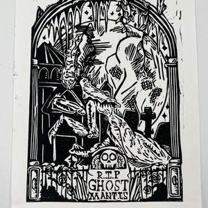Ghost Mantis lino print